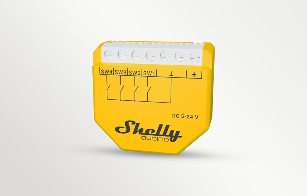 A yellow electrical module with a logo