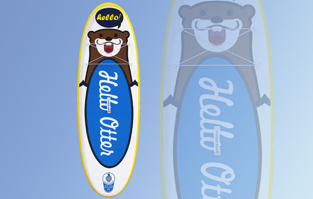 Colorful surfboard for children on a blue background