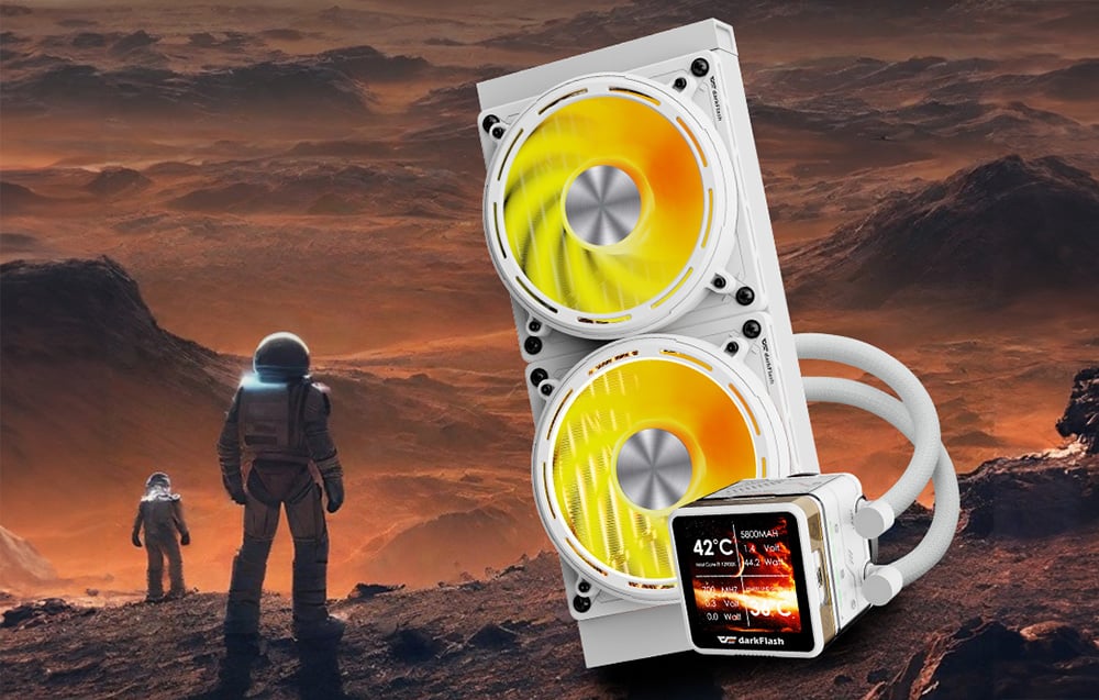 White water cooling with display, next to astronauts