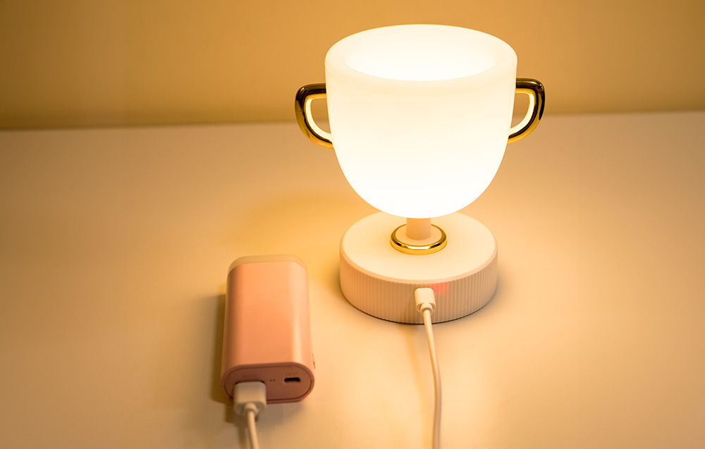 The charging process of the SuperFire W-006 Champion Light using a powerbank.