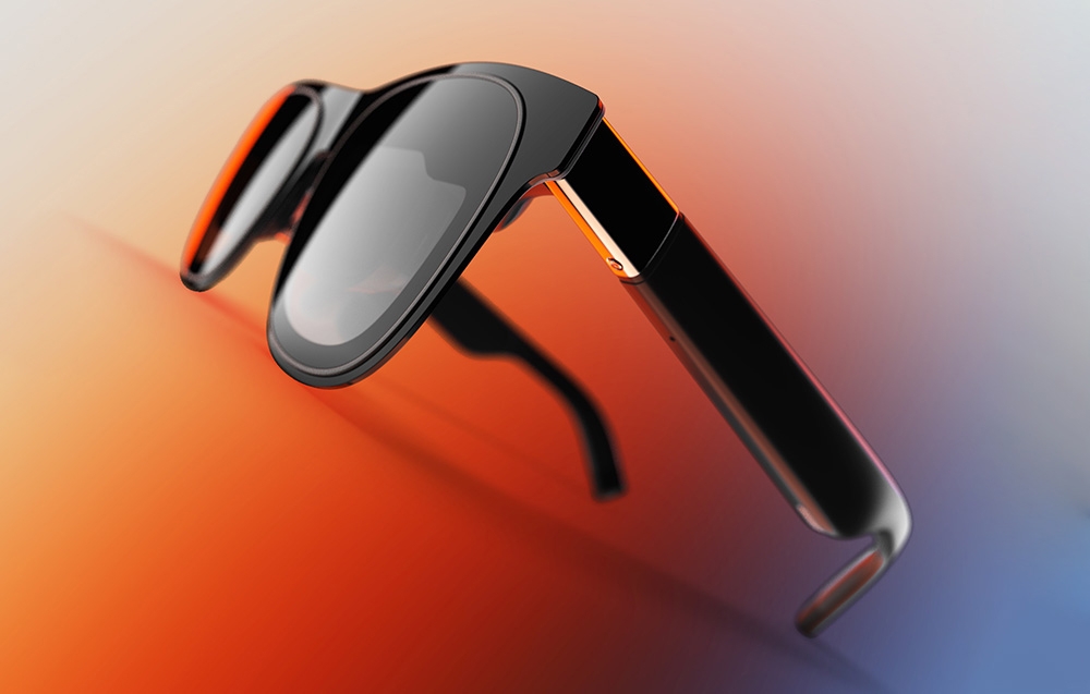 black AR glasses on a colorful background