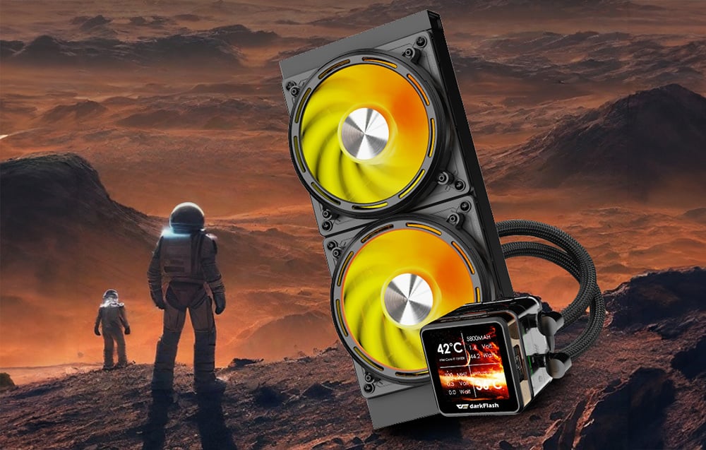 Water cooling with display, next to astronauts