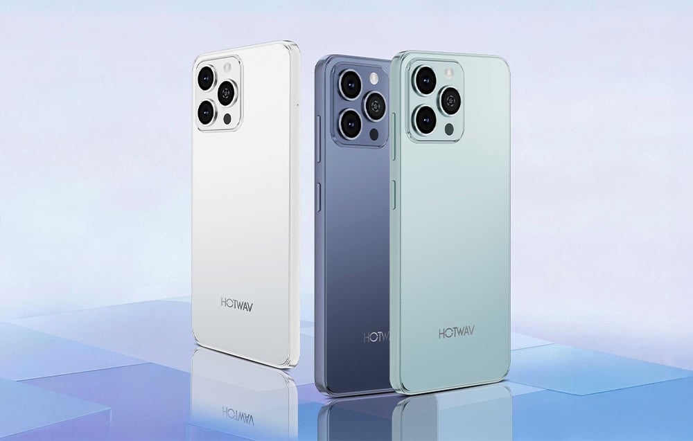 Three smartphone models in white, black, and green