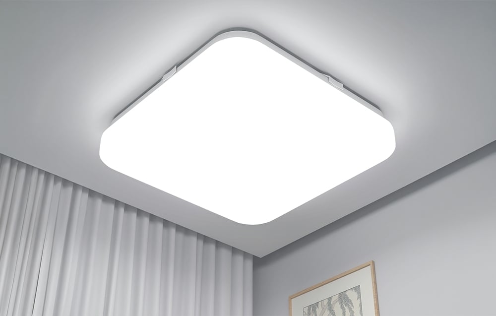 A square ceiling light in a bright room