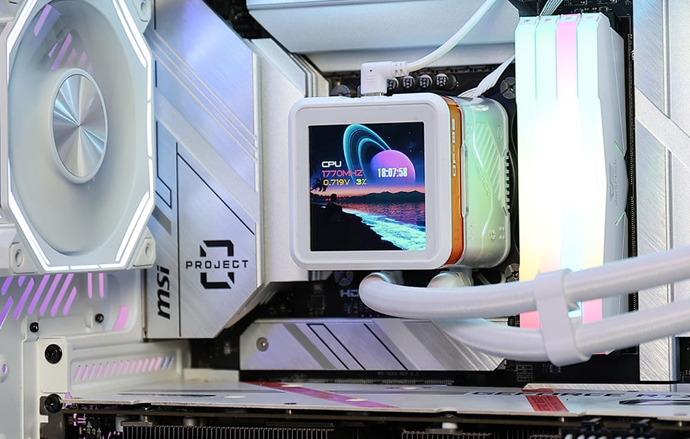 Water cooling with display placed inside computer case