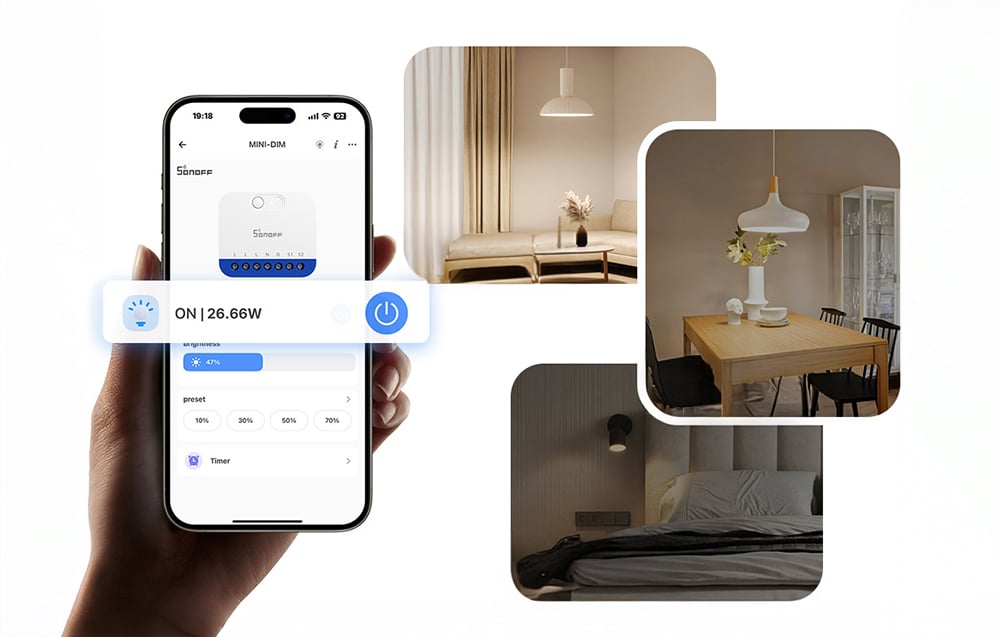Lighting control from a mobile app with energy consumption preview