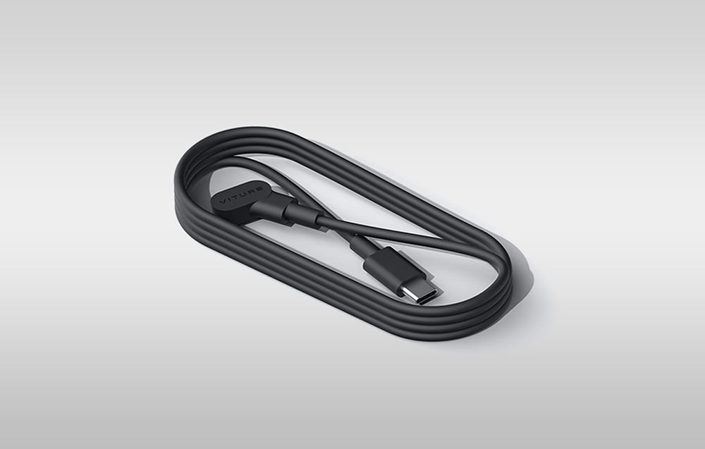 black cable for Viture magnetic connector on a gray background