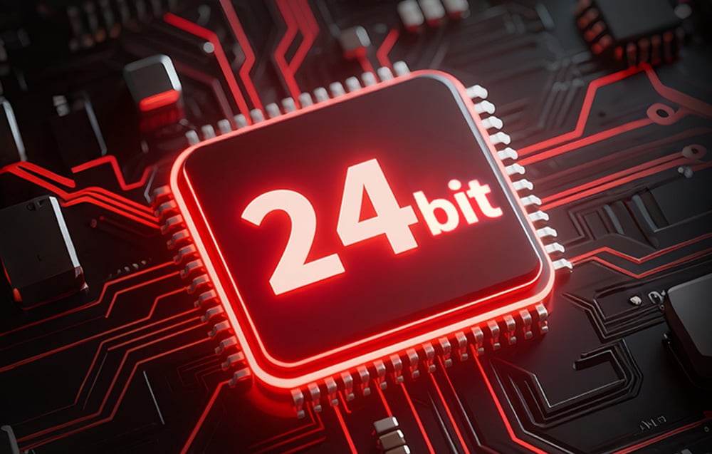 24-bit magnetic encoder on a red and black background
