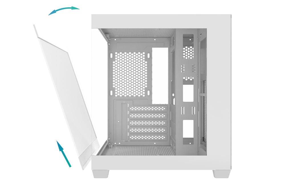 Darkflash C275P computer case shown from the side, with a slightly slanted side panel.