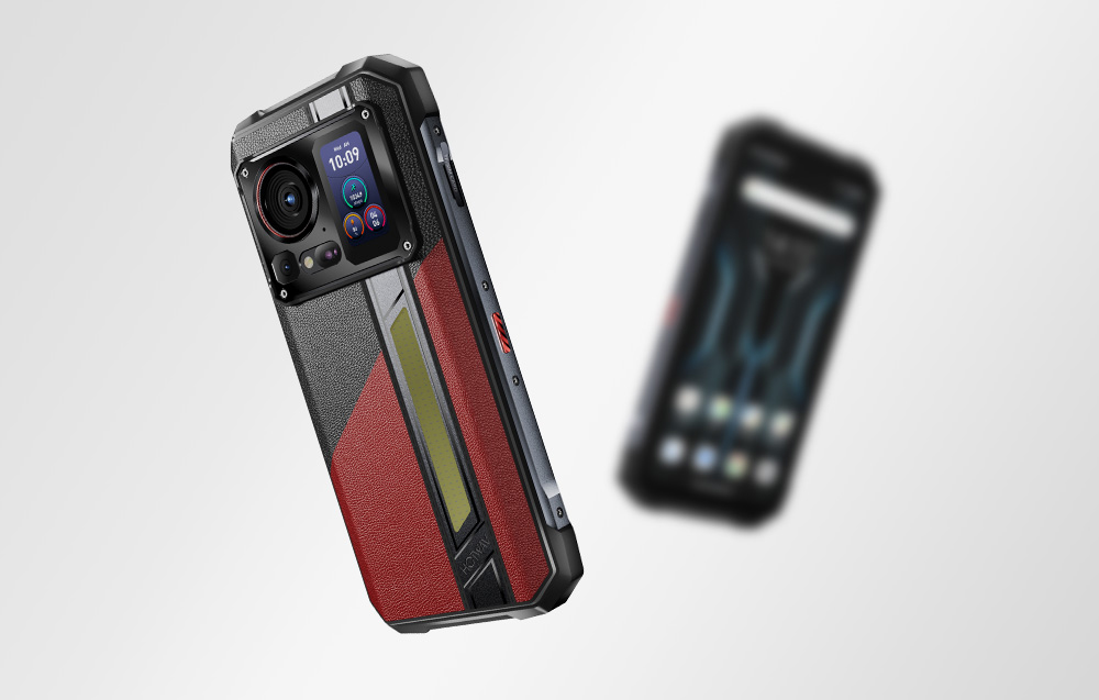 Two HOTWAV smartphones in flight against a bright background, showing the front display and the texture of the back cover.