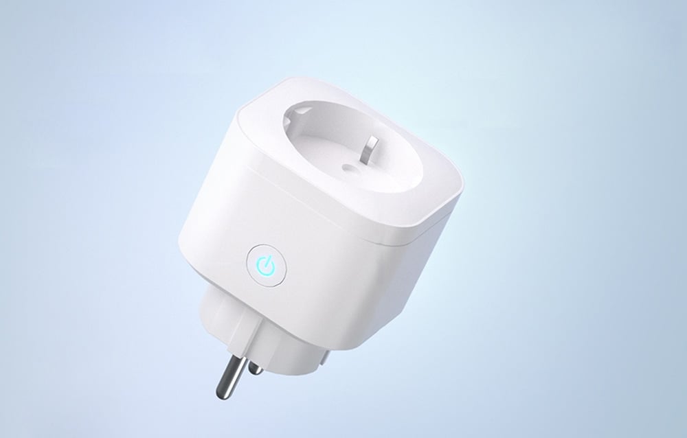 White external plug on a light blue background