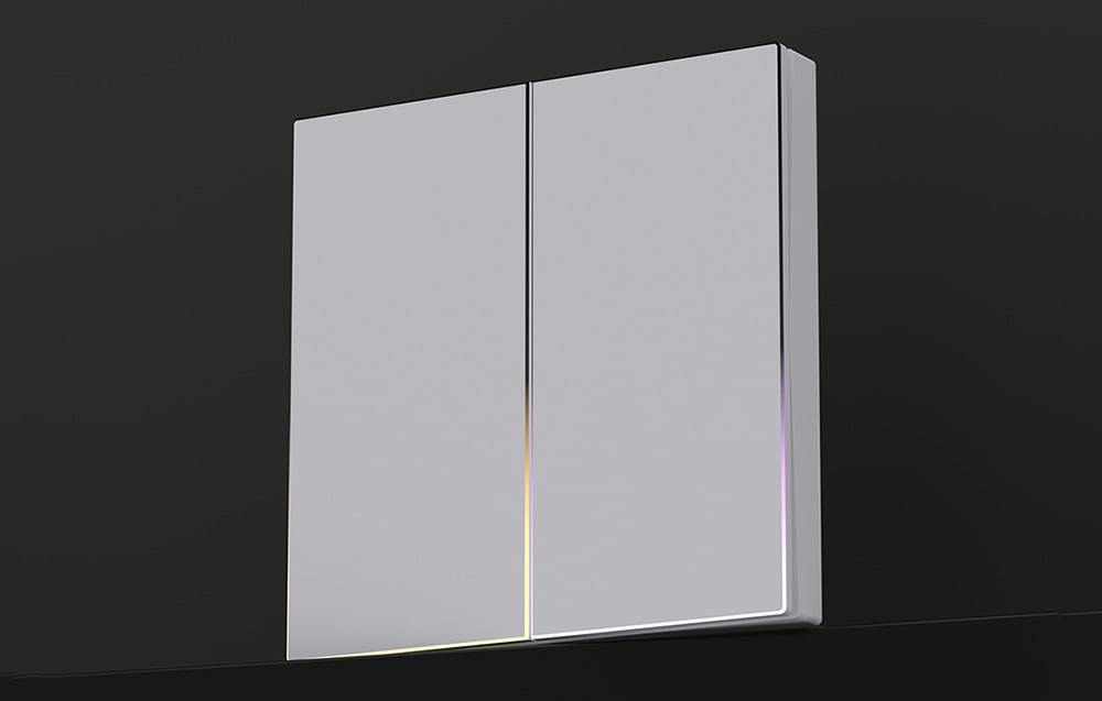 Minimalist white double switch with color LED backlight on dark studio background
