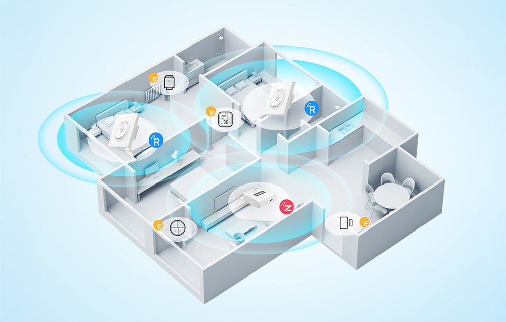 Floor plan of the apartment with a breakdown of rooms where smart devices are connected to each other