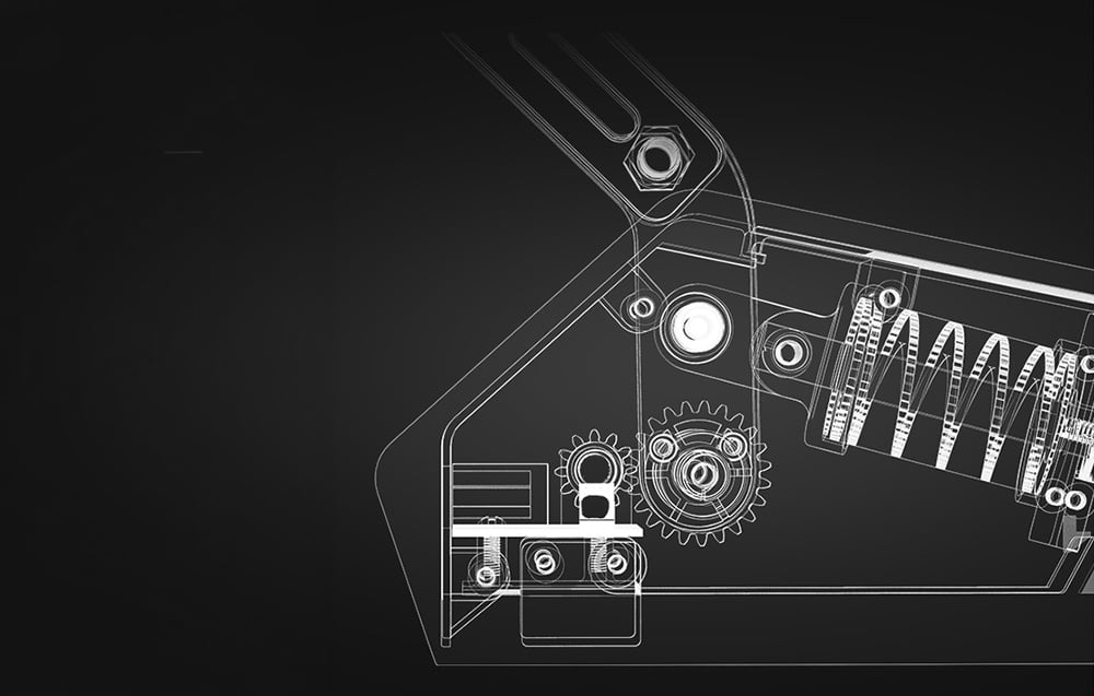 Technical diagram of the handbrake mechanism’s interior, showing the spring, gears, and construction