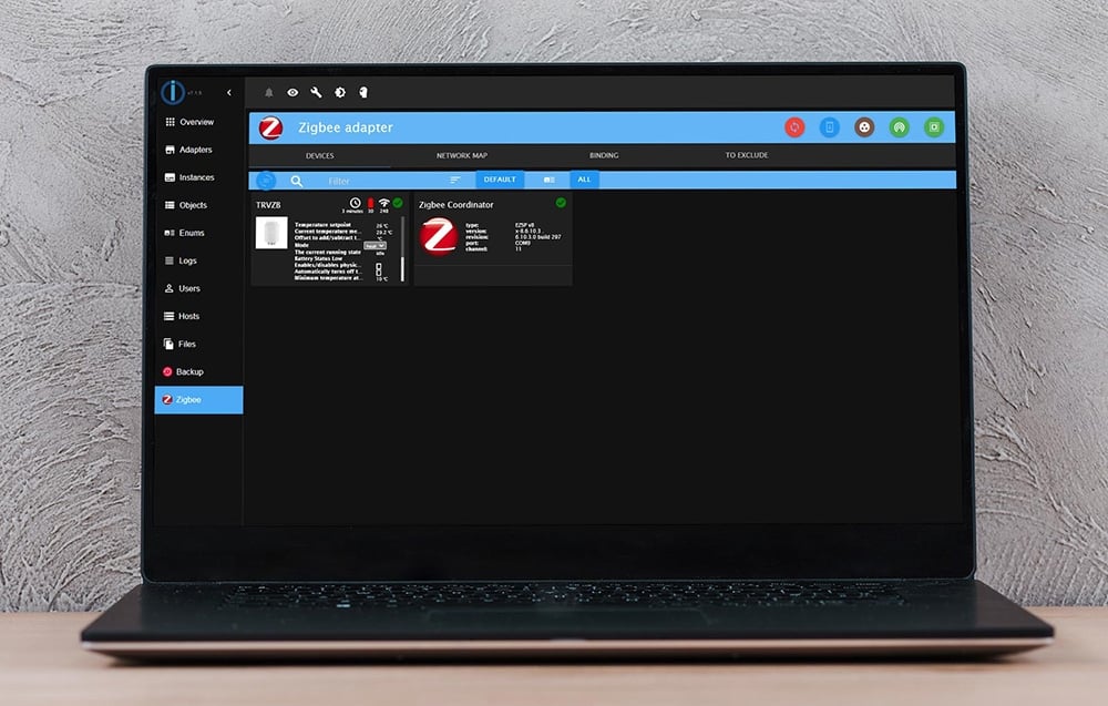 A laptop with the Zigbee adapter software downloaded