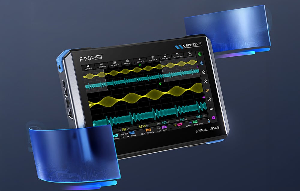 Digital oscilloscope in midair with dynamic graphical effects.