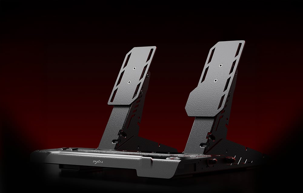 Two-point PXN pedals in graphite with the brand logo on the base set against a dark background