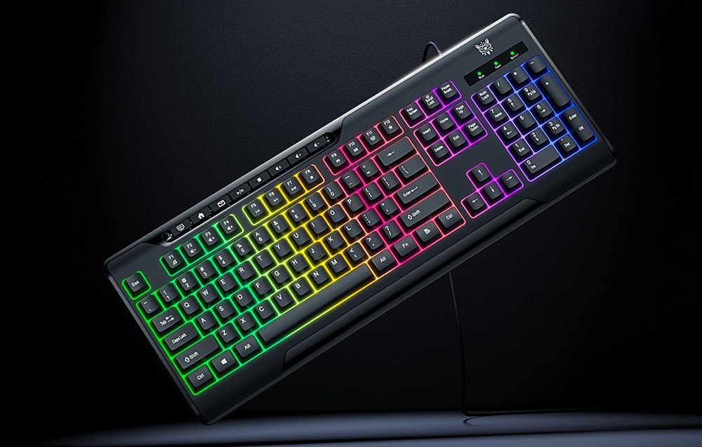 Black keyboard with colorful backlighting on a dark background
