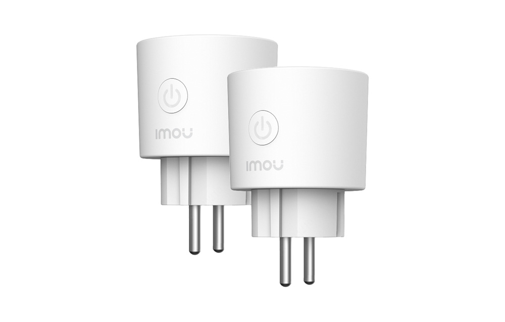 Two white Imou smart plugs with a power symbol, shown against a clean white background.
