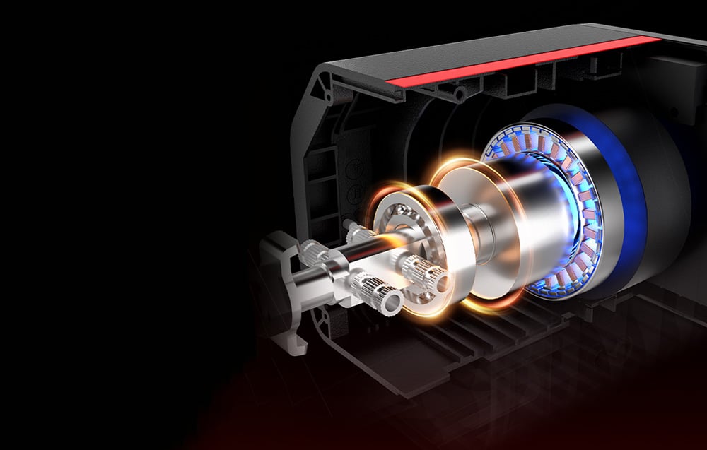Technical cross-section showing internal components with highlighted mechanical components