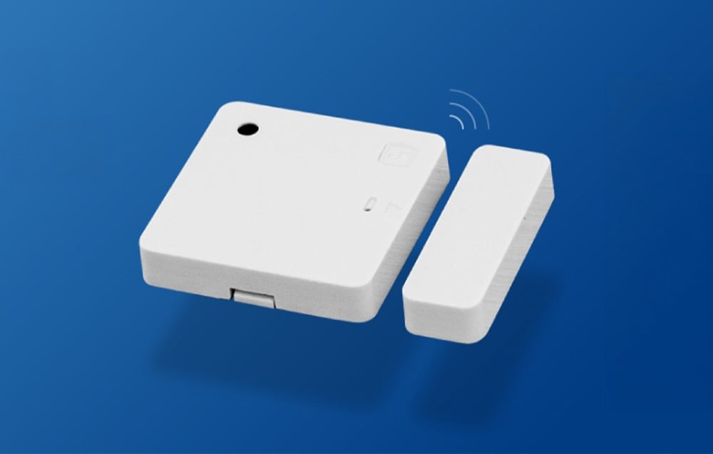 White door and window sensor on a dark blue background