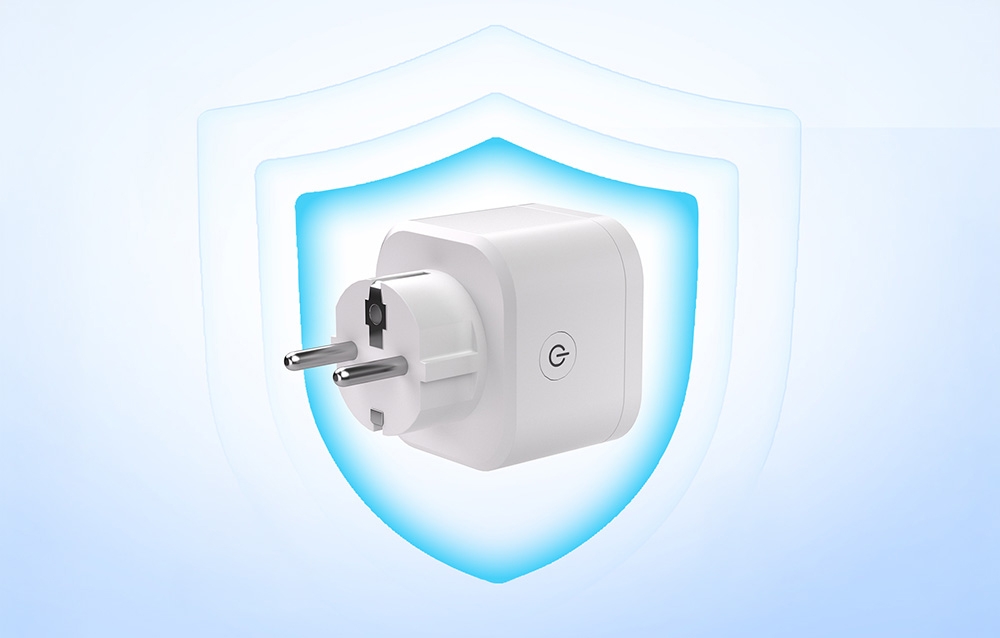 A white plug surrounded by blue circles