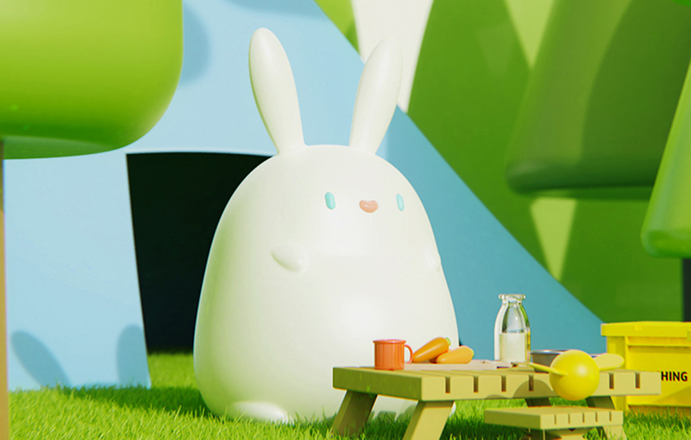 SuperFire RAB-02 Little Rabbit night lamp standing against a small wooden table.