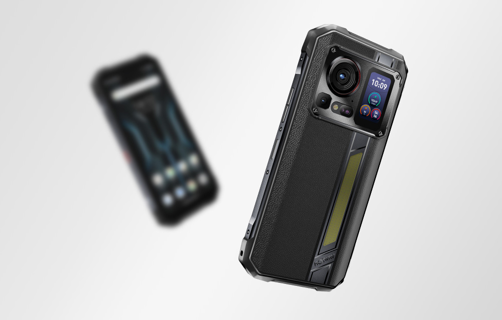 Two HOTWAV smartphones in flight against a bright background, showing the front display and the texture of the back cover.