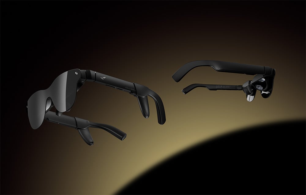 Two pairs of modern glasses with clearly visible headphones and design details