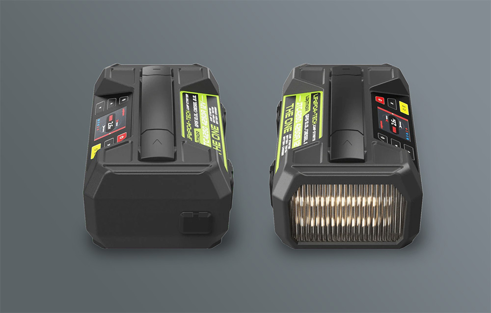 Two LOKITHOR devices side by side, one with a powerful flashlight turned on at the front.