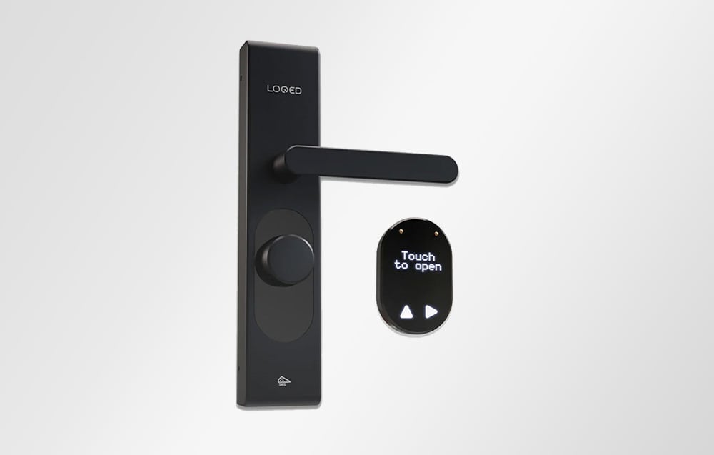 Black LOQED smart door lock with touch screen
