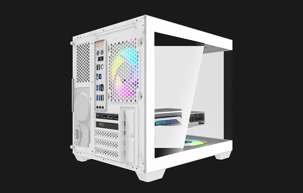 Darkflash C275P computer case in white color on black background.