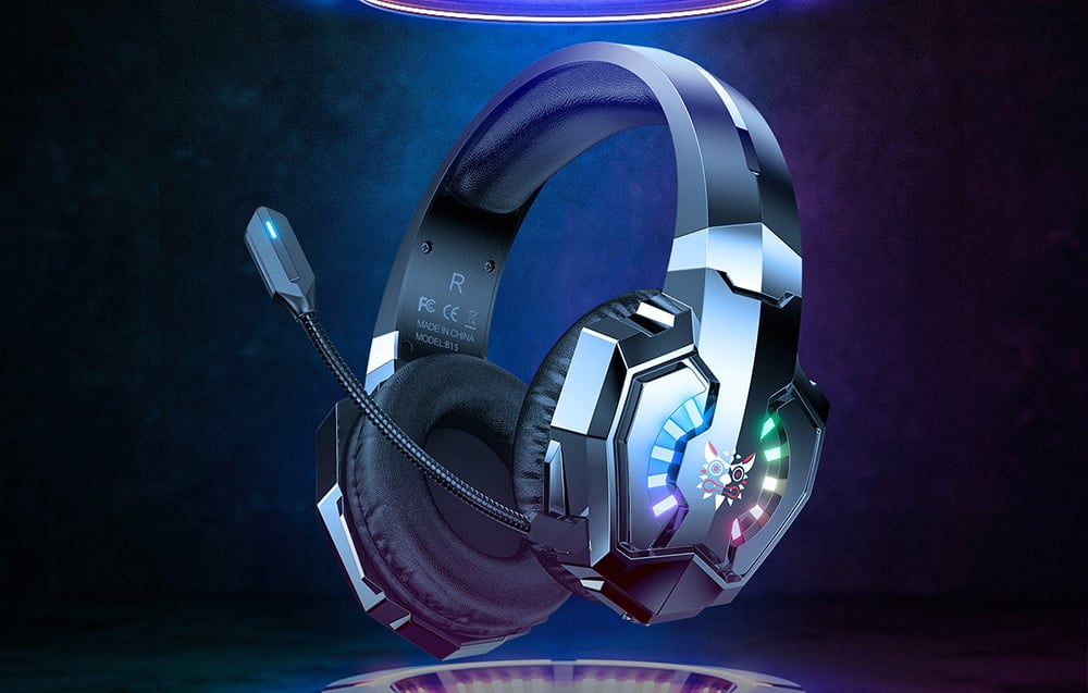 Illuminated in-ear headphones, with smoke rising in the background