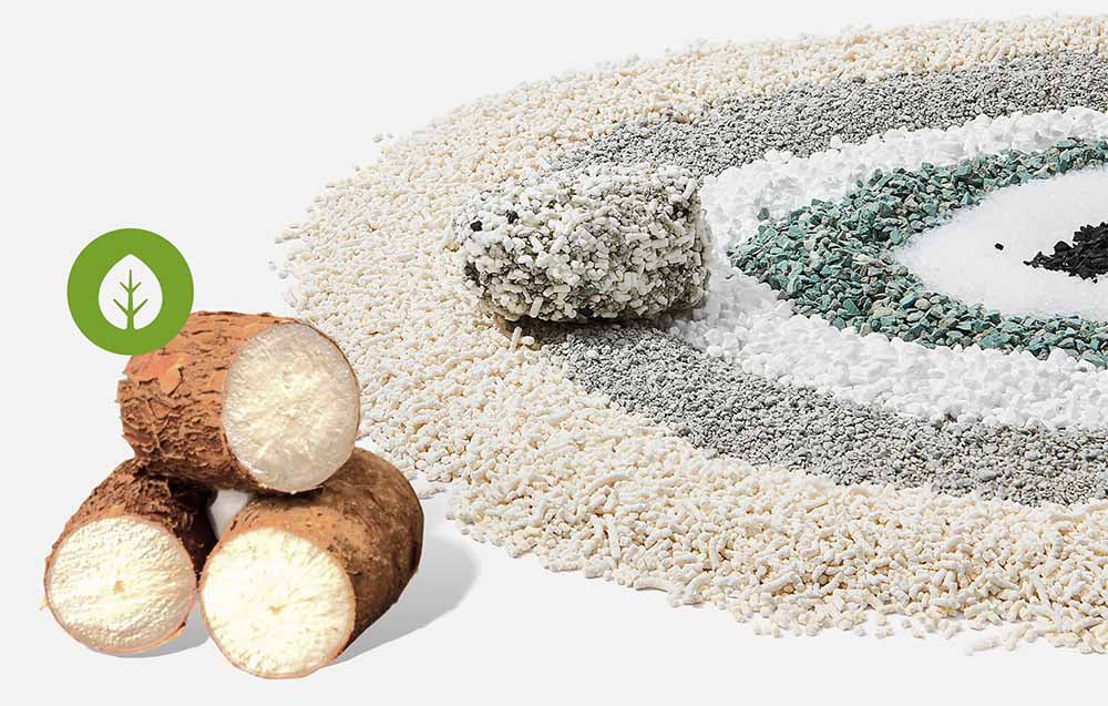 Collage showing cat litter in different colors and composition