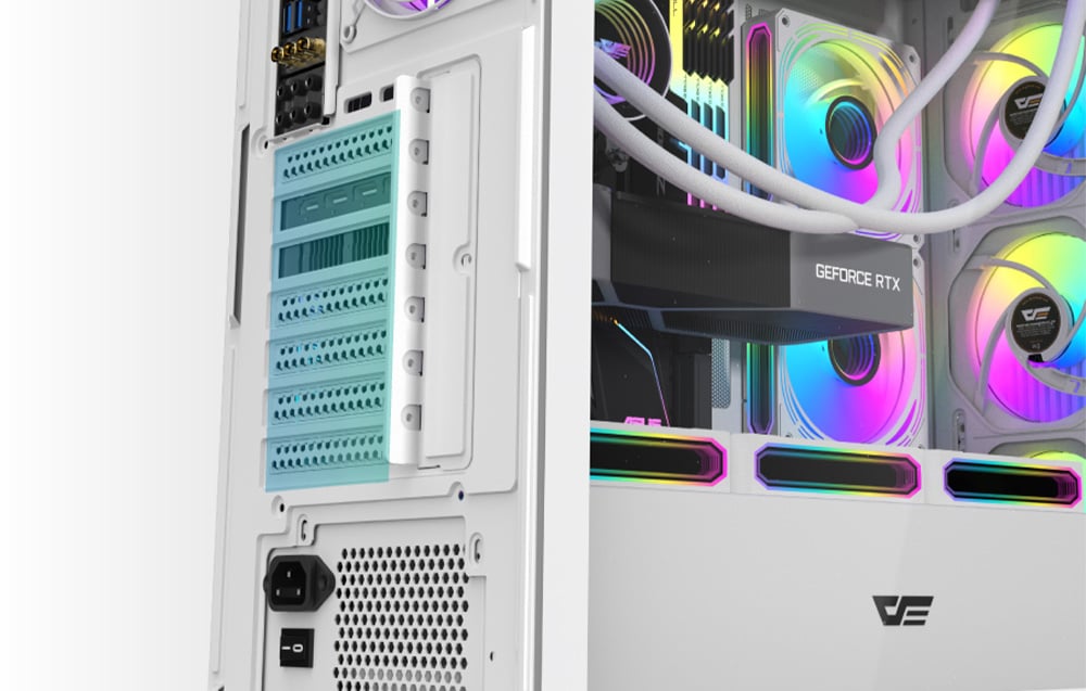 White computer case with RGB fans fixed.