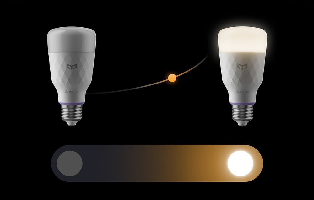 2 Yeelight bulbs: one off, the other glowing with warm light