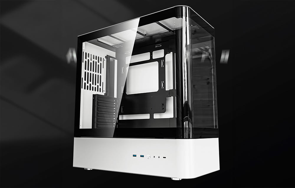 White-black computer case on black background