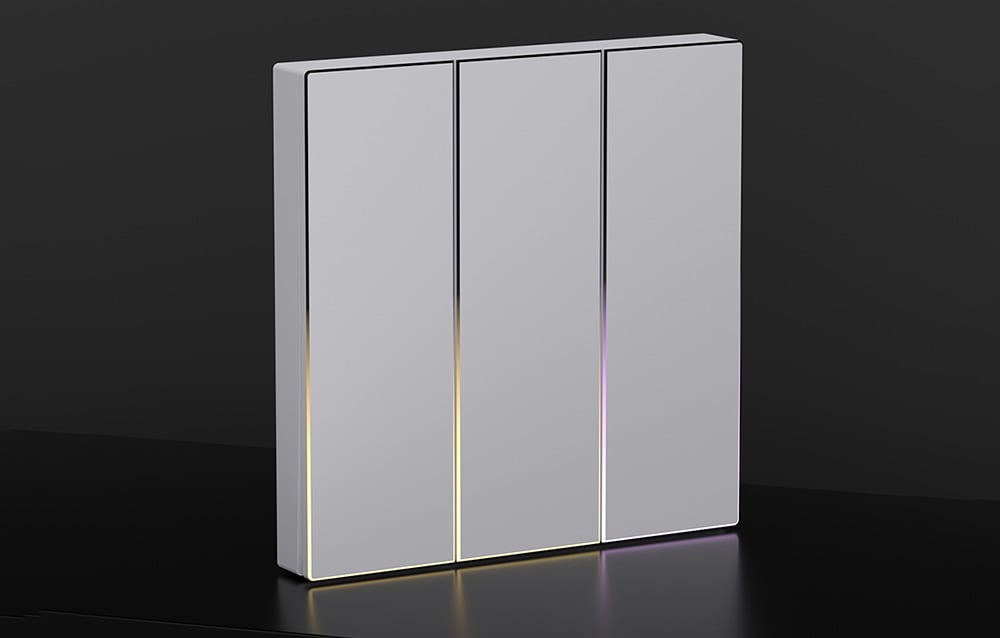 White triple touch switch with subtle LED illumination on the edges of each button