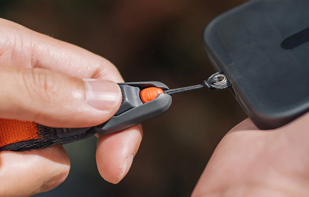 Close-up of the PGYTECH neck strap mounting component