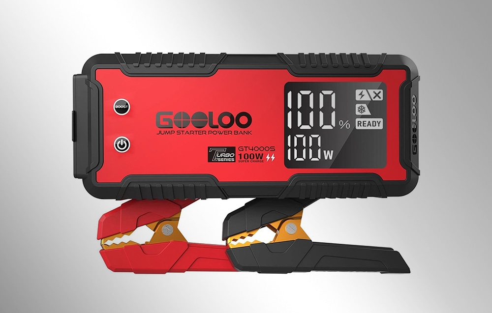 Car starter with red and black terminals connected