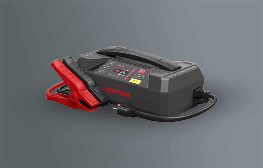 Multifunctional LOKITHOR device with clamps and power cable connected.