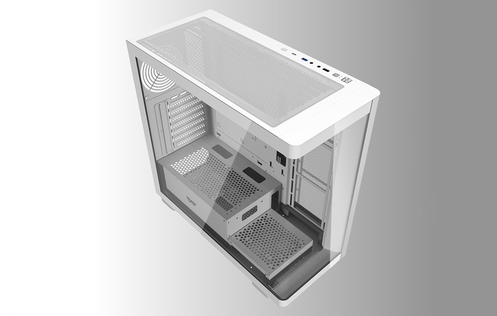 White computer case shown from above