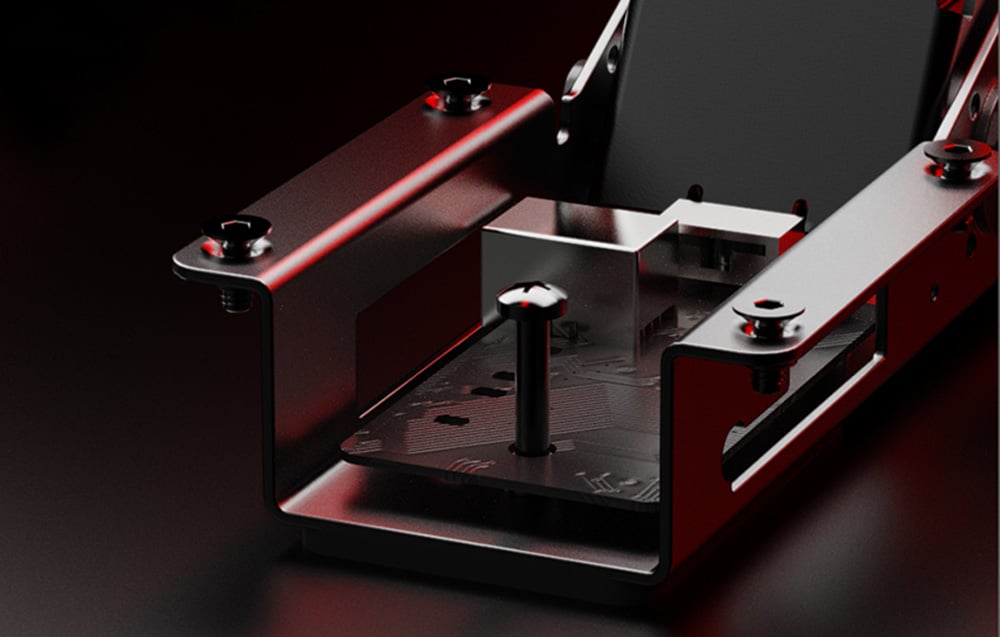 Metal base with screw on dark background