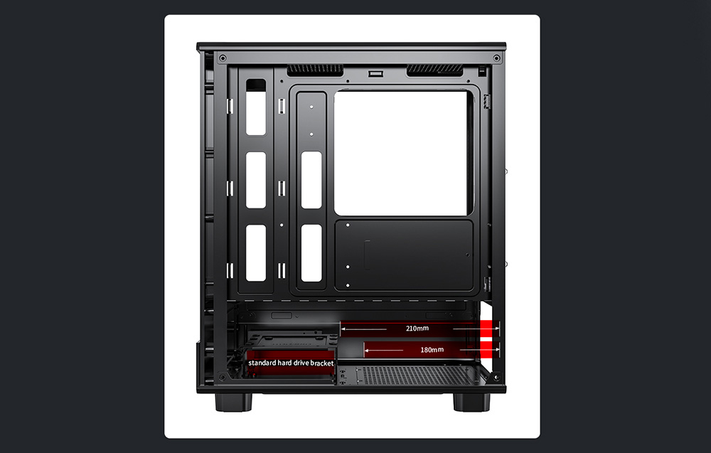 dimensions of individual openings in the black computer case