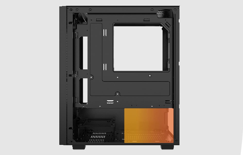 Darkflash M305 computer case shown from the side, with the CPU mounting location marked.