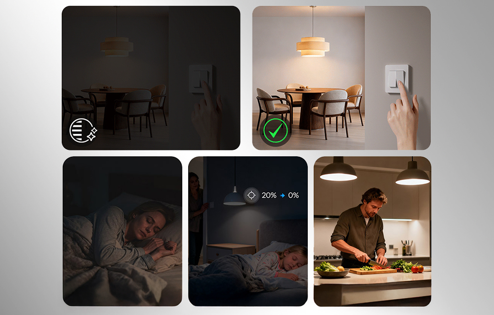 Comparison of light brightness before and after calibration in different scenarios