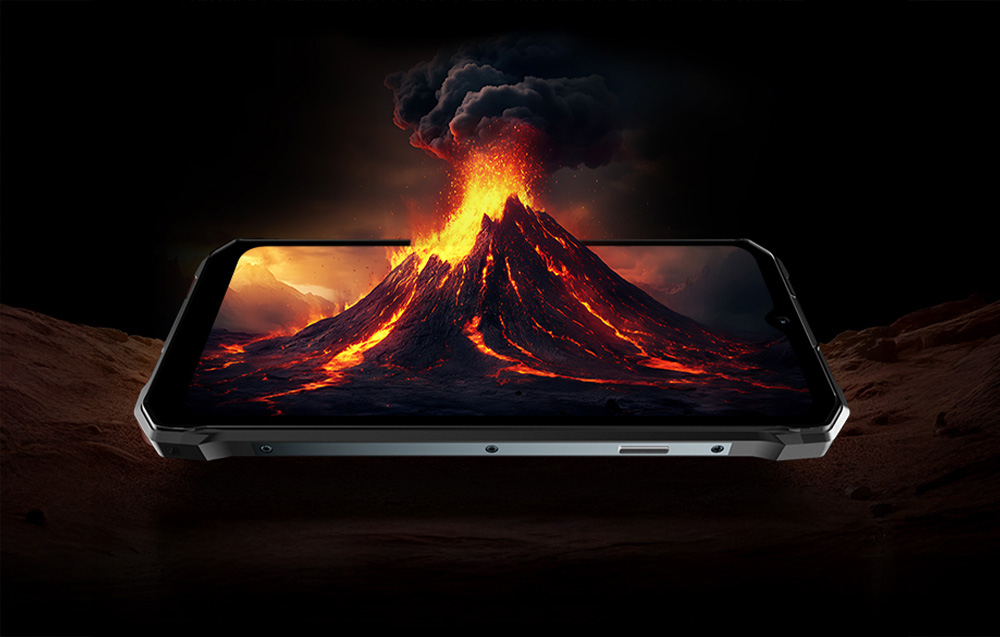 Close-up of a phone screen displaying a volcano
