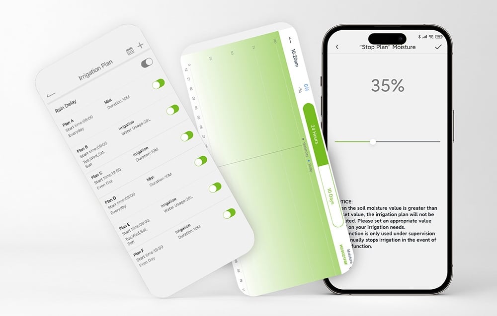 Mobile app interface for managing irrigation schedule and soil moisture