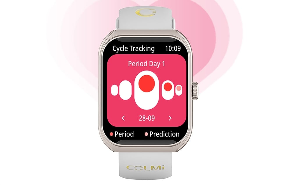 Smartwatch displaying menstrual cycle monitoring,