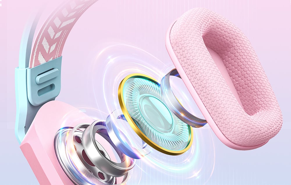 Close-up of the inside of the headphones with a view of the drivers